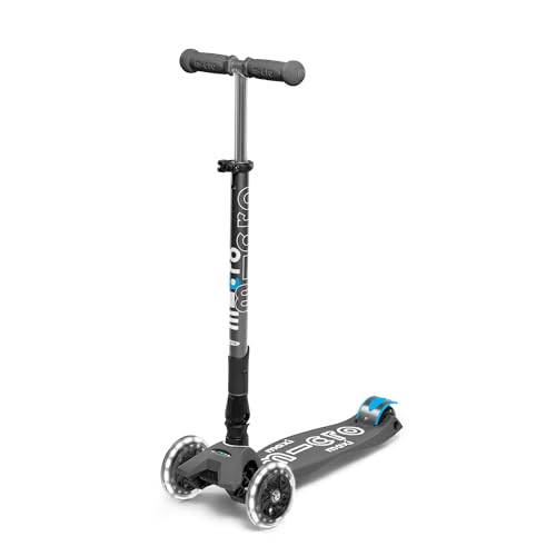Micro | Maxi Deluxe Pliable LED | Trottinette Enfant | 3 Roues | Guidon Ajustable | LED | 5-12 Ans | Gris Volcan