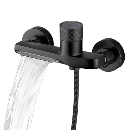 DEANKEJI Grifo de ducha de doble función con botón antideslizante, aleación de cobre, color negro