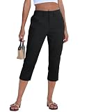 GRAPENT Womens Capris with Pockets Cotton Capri Work Pants for Women Trendy Women's Capri Pants Dressy Twill Stretch Capris for Women Chino Cropped Trousers Black Size 12 to 14