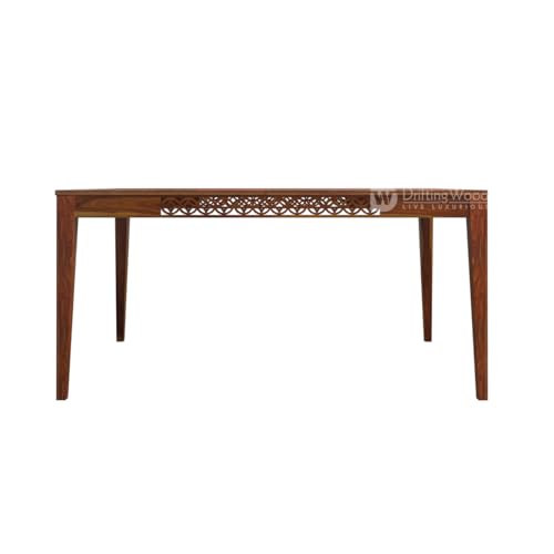 Image of DRIFTINGWOOD Maharaja Sheesham Wood Dining Table 6 Seater | Wooden Six Seater Dinning Table with Green Cushion Chairs & Bench | Dinner Table 6 Seater | Dining Room Sets | Self Assembly, Natural
