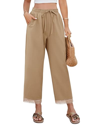 UMIPUBO Pantalon Femme Été Coton 7/8 Large Décontracté Pantalons Fluide Elegant Chic Taille Élastique Pantacourt Léger Jogging Pants de Plage avec Poches...