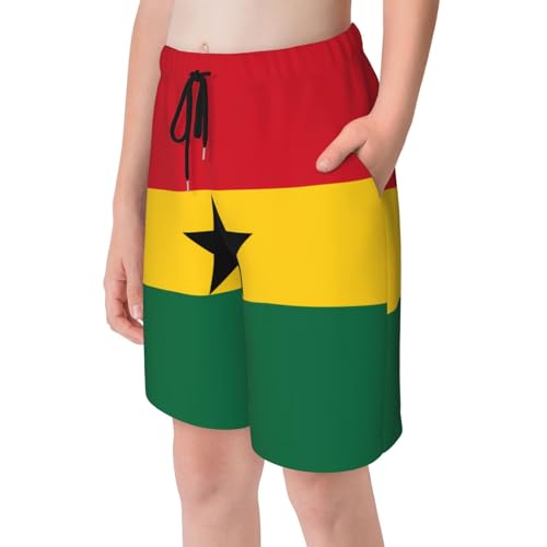 Flag of Ghana Youth Beach Pants, Soft and Breathable, with Drawstring Waist, Suitable for Sports and Leisure.4