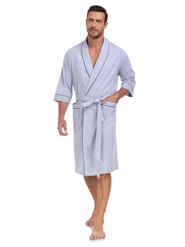 Image of COLORFULLEAF 100% Cotton Men's Bathrobes Summer Kimono Short Sleeve Lightweight Soft Breathable Spa Robe for Men