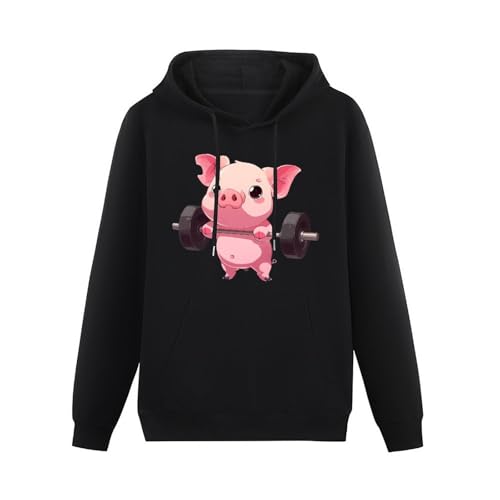 Piggy Weight Lifting Unisex Casual Hoodies Long Sleeve Lightweight Pullover Tops Loose Sweatshirt with Pocket3