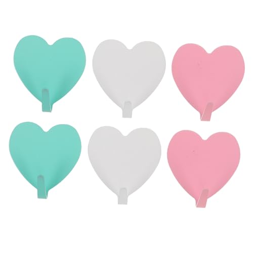 PENIKOKO 6 piezas Ganchos Adhesivos Decorativos Forma Corazón Resistentes para Colgar Toallas Llaves Baño Dormitorio Unidades Colores Pastel Rosa Verde Blanco