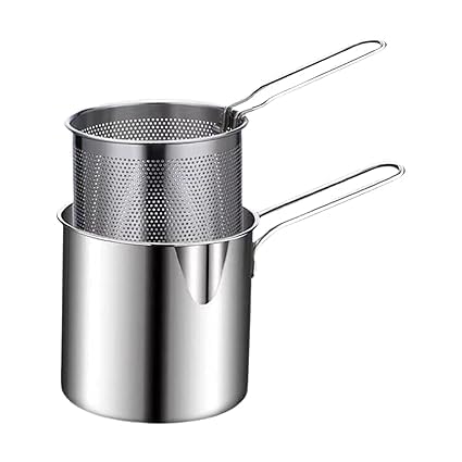 WRIZTI Small Deep Frying Pot with Basket 1200ml Stainless Steel Fryer Pot with Long Handle Mini deep Oil Fryer for French Fries/Shrimp/Fish/Chicken Wings/Boiling Butter/Sauce/Gravies/Pasta(1-Pcs)