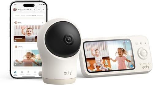 eufy Babyfoon C10 met 2K HD-camera, 4,5 inch display, zwenk-/kantelfunctie, 4 x zoom, nachtzicht, hybride WLAN/offline, 12 uur accu, bewegings-, geluids- en temperatuur-alarm, intercom, VOX-modus
