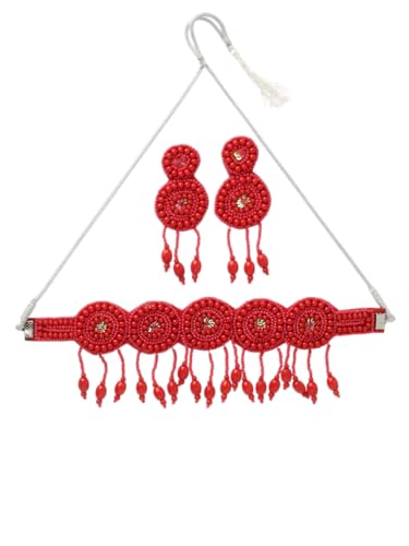 Juego de joyas hechas a mano rojas para lucir en cenas y eventos