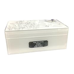 Rutherfords Gifts Personalised Rectangular Butterfly Floral Jewellery Trinket Box