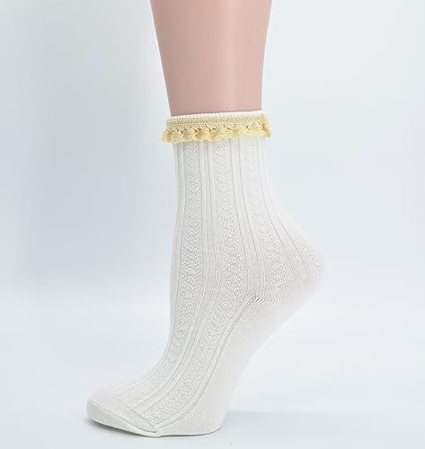 Image of Cute Frilly Ankle Socks For Women Vintage Trim Socks 6 Pairs