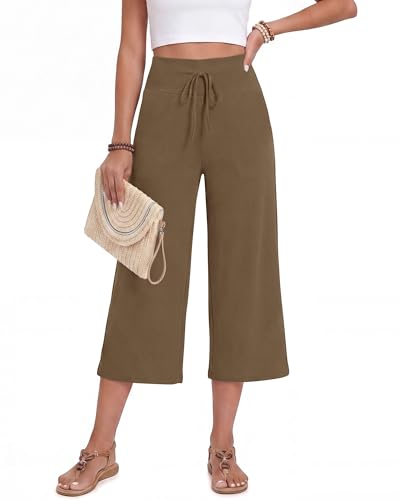 Image of ZOOSIXX Soft Black Pajama Pants for Women, Wide Leg Pants Woman Flowy Comfy Casual Lounge Yoga Capri Pants 22 inch / 30 inch
