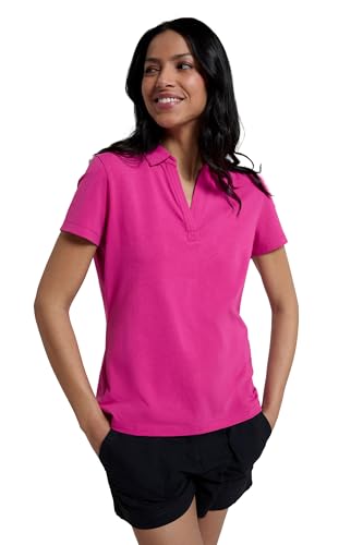 Mountain Warehouse Womens UV Polo - UV Protection Ladies T-Shirt, V Neck Top, Lightweight Tee Shirt - for Spring Summer Running, Hiking & Outdoors Bright Pink Women's Size 10