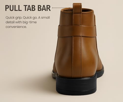 Image of Kraasa The Harness - Men's Stylish Vegan Leather Chelsea Boots with Side Zipper & O-Ring Strap Elastic Panel Ankle Boot (Tan /Black /Brown)