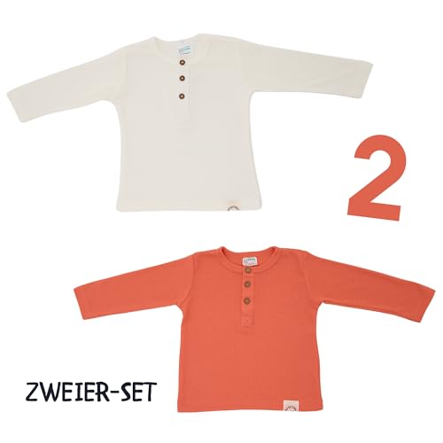 Pack de 2 camisetas de manga larga para niños con botones, 100% algodón, suaves y transpirables, esenciales para niños y niñas, Granada - Crudo, 1-4 años