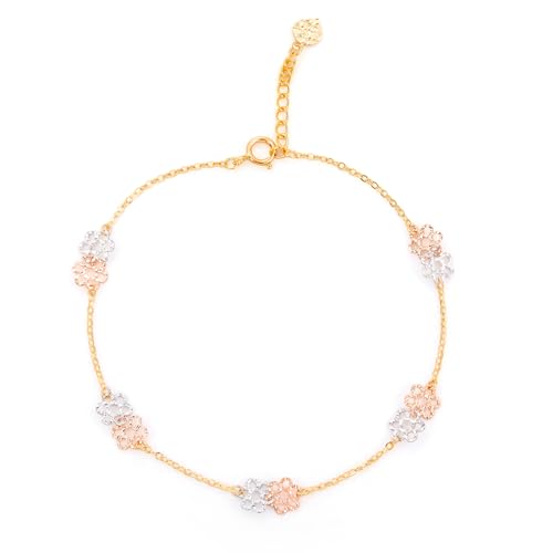 14k Tri Color Gold Flower Bracelet - 7+1"2