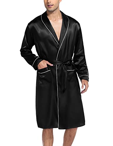SWOMOG Men's Satin Robe Silky Kimono Bathrobe with Shorts Set Lightweight Soft Loungewear Nightwear2