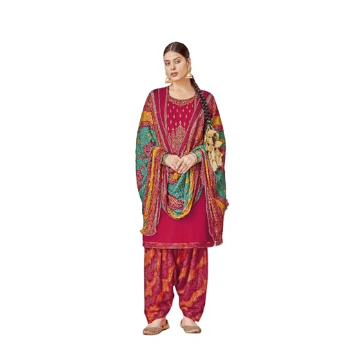 Robe Patiala marron en rayonne viscose avec broderie ethnique et dupatta
