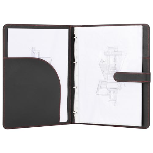 H&S - H&S A4 Portfolio Folder with Ring Binder Mechanism - with 40 Plastic A4 Document Pockets - Black Faux Leather Conference Folder - -14%