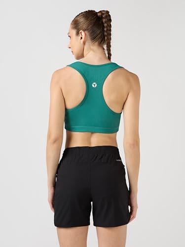 Image of TECHNOSPORT Women's Solid Slim Fit Scoop Neck Sports Bra ELASTOPLUS 4-Way Stretch Sleeveless Polyester Quick Dry UPF50+ for Gym Yoga Running