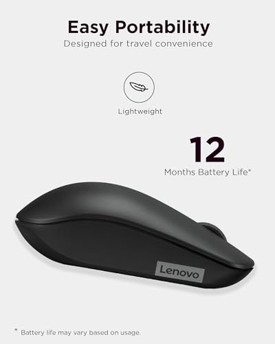 Image of Lenovo 530 Wireless Mouse - Full Size Computer Mouse for PC, Laptop, Windows Computer - 2.4 GHz Nano USB Receiver - Ambidextrous Design - 12 Months Battery Life - Cordless