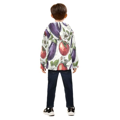 Vegetable Floral Pattern Print Toddler Fleece Jacket Girl Boys Hooded Fleece Jacket Coat Warm Outwear Zip-up 3-10T4