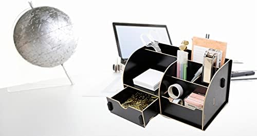 EXERZ Wooden Desk Organiser/ Desk Tidy Caddy - Assembly by Youself Easily - Pen Holder with 7 Compartments (Wooden Black)