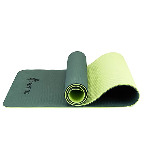 Strongtek Extra dicke Yogamatte, 8 mm, doppelseitige rutschfeste Gymnastikmatte, Fitnessmatte mit Tragegurt für Pilates und Bodenübungen (Dunkelgrün) Cover