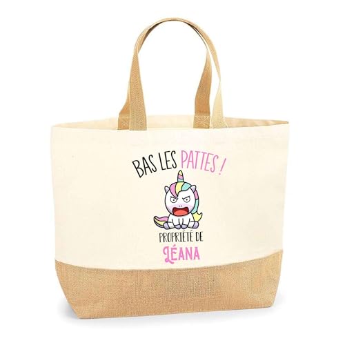 Sac jute Leslie coton et toile de jute robuste motif Licorne
