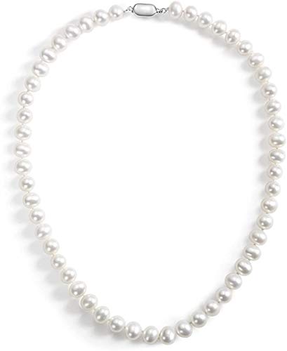 FANICME 7.5-8mm Genuine Freshwater Pearl Strand Necklace in Sterling Silver AA Quality Natural Round Cultured Pearl Fine Jewelry for Women 18 inches String