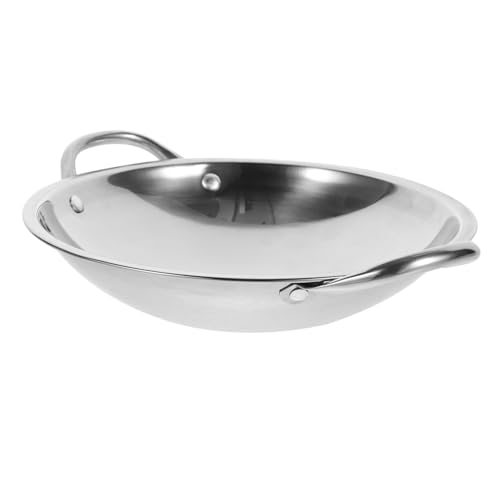 Toyvian Sartén Wok de Acero Inoxidable con Doble Mango Antideslizante Olla Pequeña para Cocinar Casa Resistente y Ligera para Cocina Doméstica
