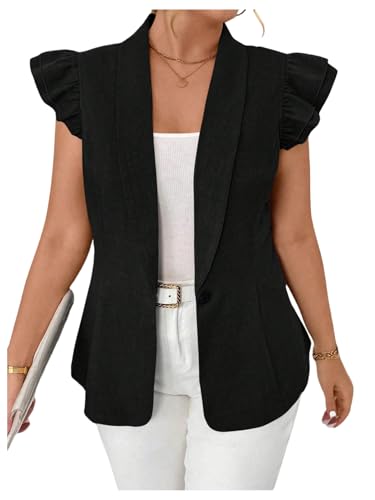 GORGLITTER Women's Plus Size Blazers Vest Open Front Ruffle Cap Sleeve Cardigan Dressy Business Casual Outfits