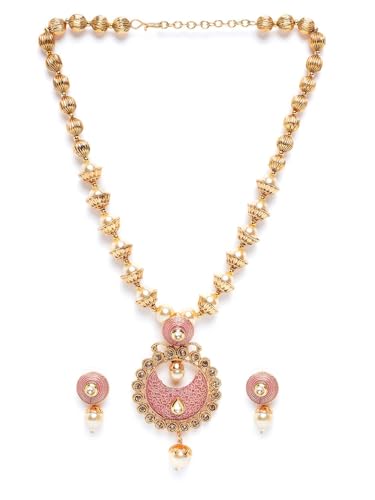 Juego de joyas para mujer con perlas rosadas para bodas y galas 3