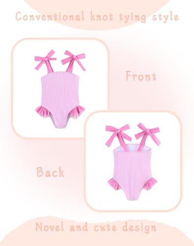 Image of Toddler Girl Swimsuit Summer Beach Bikini Cute Stripe Girls' One-Piece Swimwear with Bow Straps 5-6T
