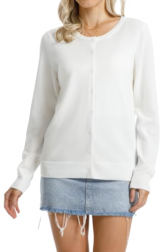 Image of QUALFORT Women's 100% Cotton Lightweight Cardigans Long Sleeve Knitted Button Down Sweater