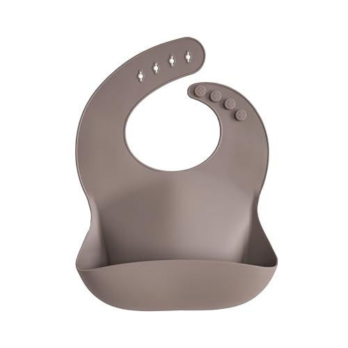 Image of mushie Silicone Baby Bib | Adjustable Fit Waterproof Bibs (Dove Gray)