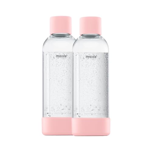 Mysoda : Bouteille de gazéification en PET sans BPA pour machine à eau pétillante, avec fermeture rapide et détails en composite de bois, 2 x 1 L - Rose