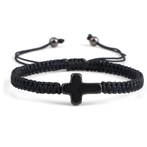 Handmade Colorful Braided Rope Cross Lucky Protection Pray String Bracelet Inspirational Religious Christian Friendship Couple Adjustable Wrist Jewelry for Women Men