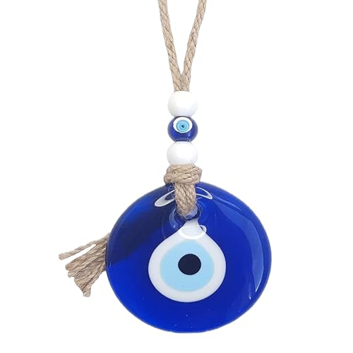 Oeil Grec,Bleu Mauvais Oeil Verre Pendentif Decoration Voiture Pendentif de Fenêtre Nazar Boncuk Amulettes Porte-Bonheur Maison Décoration Ornement Suspendu Excellent Cadeau Perles de Verre(7cm)