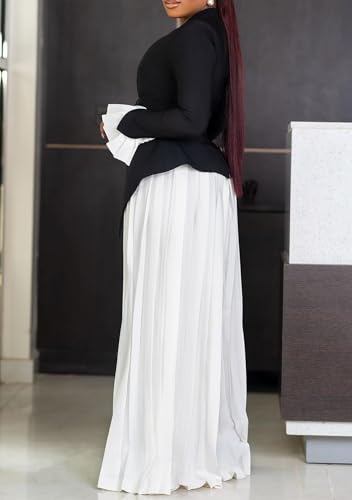 LROSEY Women 2 Piece Outfits Dressy Pant Suits Business Casual Blazer Sets with High Waisted Pleated Wide Leg Pants Plus Size4