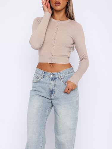 Giraropa Women's 2024 Cropped Cardigan Long Sleeve Button Down Lightweight Shrug Ribbed Knit Sweater Tops3