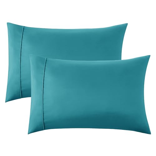 Bedsure Queen Pillow Cases Set of 2 - Teal Brushed Microfiber Pillowcase 2 Pack, Super Soft and Cozy Pillow Case Covers with Envelope Closure, Wrinkle, Fade and Stain Resistant, 20x30 Inches