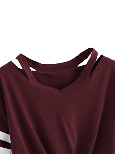 SweatyRocks Women's Short Sleeve Cut Out V Neck Twist Front Crop Top T-Shirt3