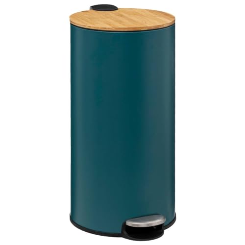 5Five - Poubelle cuisine 30 litres - Pétrole - Modern Color - Couvercle en bambou - Seau amovible et Poignée arrière