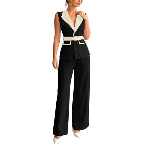 Conjunto de chaleco y pantalón recto para mujer look verano casual