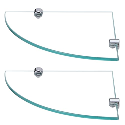 Estantería de baño de vidrio templado Yardwe con diseño triangular estable de 2 piezas 2