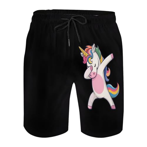Dabbing Unicorn Dab Pose Mens Swim Trunks Boys Quick Dry Board Shorts with Mesh Lining