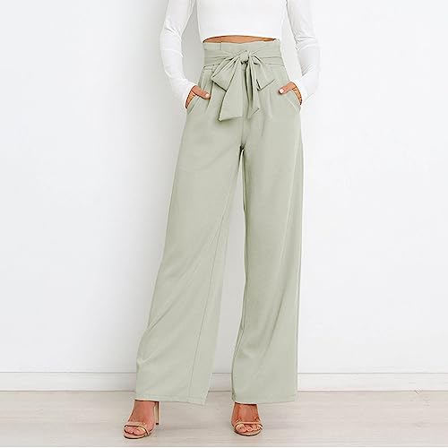 Womens High Waist Pants Business Casual Wide Leg Pants Solid Color Straight Leg Trousers Trendy Loose (Mint Green, S)3