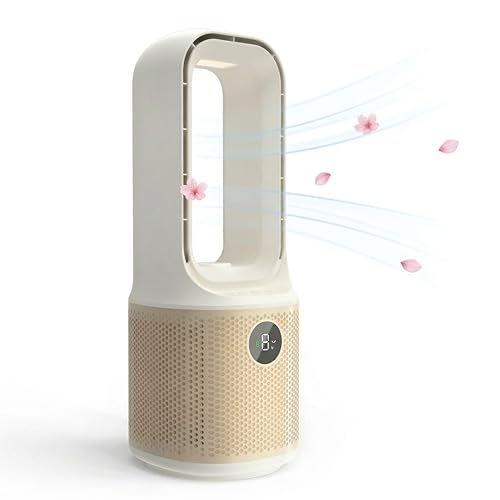 14 Inch Bladeless Desk Fan, USB Rechargeable Personal Cooling Fan, Small Ultra Quiet, 9 Wind Speeds, 3 LED Night Light, 60° Oscillation, 1-9H Timer, Child & Pet Safe for Home Office Bedroom Desktop