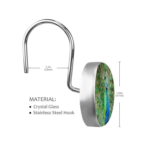 12pcs Shower Curtain Hooks,The Peacock Shows its Tail Decorative Shower Curtain Hanger Rings Roller, Stainless Steel Round Shower Rings Hangers for Bathroom by YEXLE - Used condition - Image 3