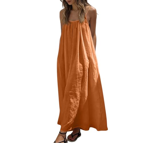 Image of HTHLVMD Backless Cami Dress Summer Dresses for Women 2026 Spaghetti Strap Dresses Womens Solid Color Backless Cami Dress